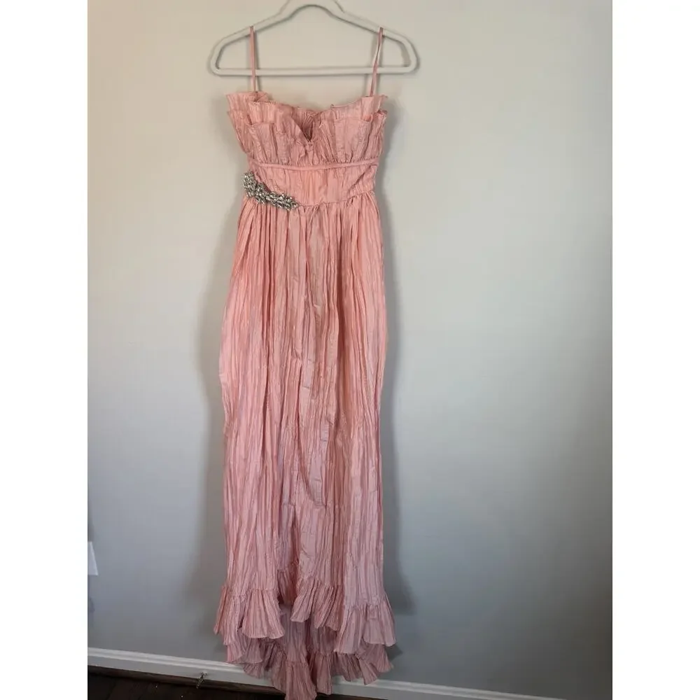 LoveShackFancy Katrina Dress Sunrise Sorbet Strapless Maxi Crystal Brooch 0 NWT - Picture 2 of 16